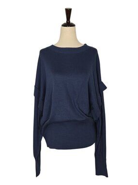 ZUDA Women’s Large Navy EcoVero Ruffle Sleeve Dolman Pullover Sweater NWT